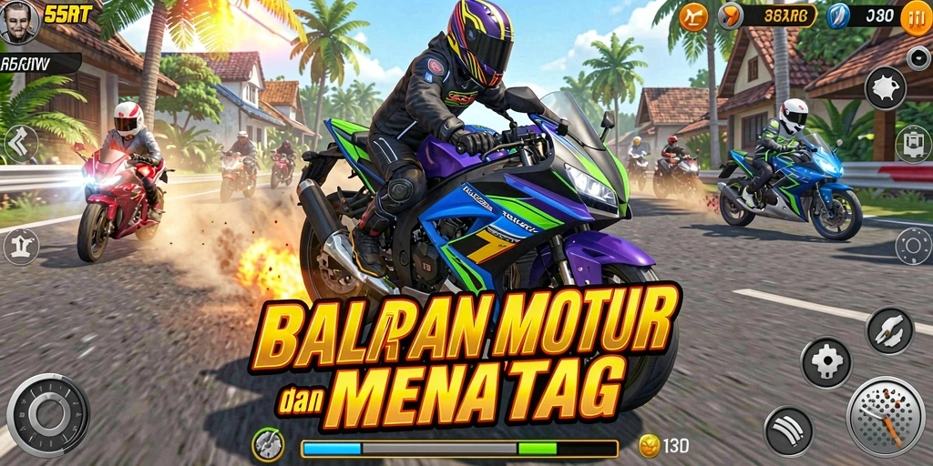 Tampilan gameplay seru dari 55RT saat balapan motor.