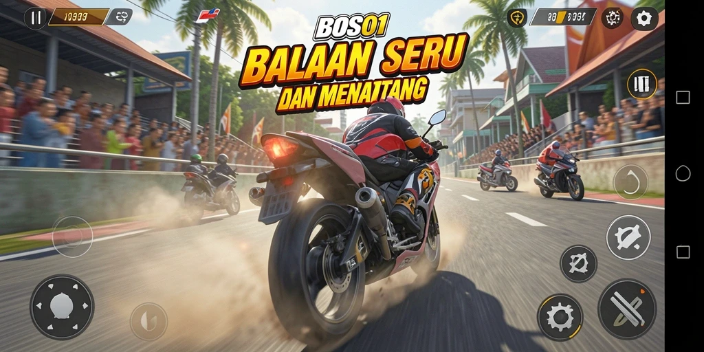 Screenshot menampilkan aksi balapan motor yang intens dan grafis yang menakjubkan.