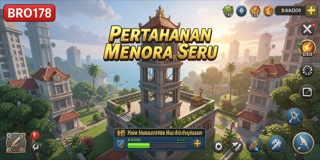 Menampilkan aksi menyerang menara dalam gameplay Tower Defense yang intens.