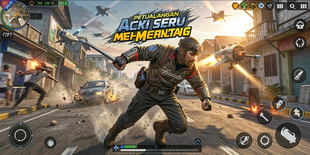 Screenshot F7F7 menampilkan aksi seru dalam pertarungan intens.