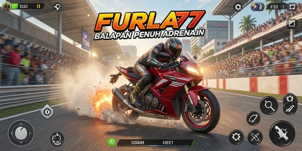 Gameplay mendebarkan dalam balapan motor FURLA77 yang penuh aksi.