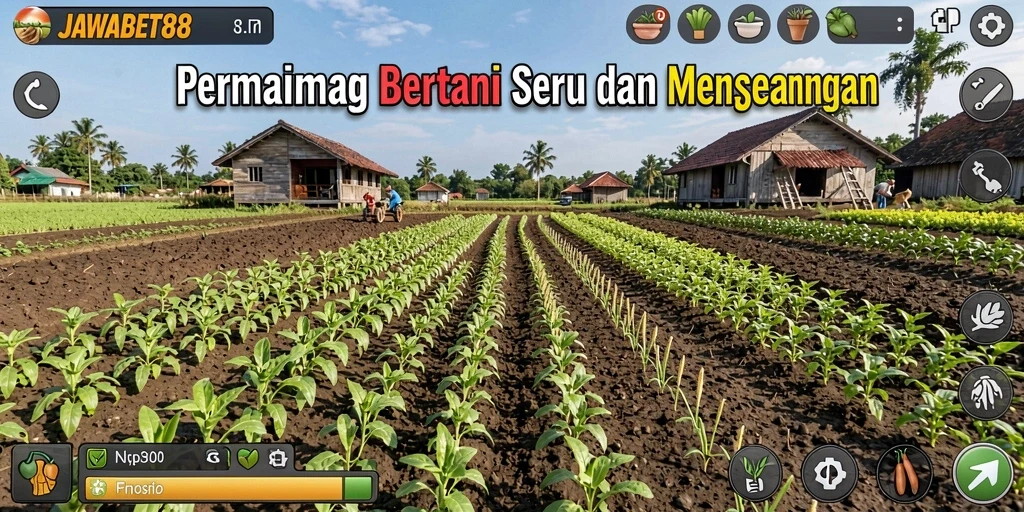 Screenshot utama JAWABET88 menampilkan aktivitas bertani yang seru dan interaktif.