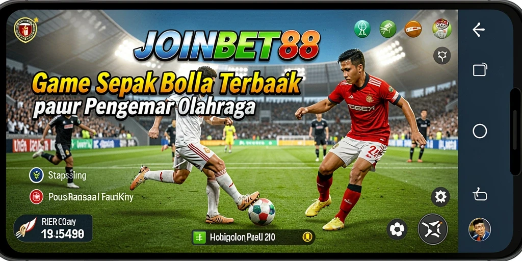 Screenshot menunjukkan tampilan gameplay seru di JOINBET88 dengan aksi sepak bola yang mendebarkan.