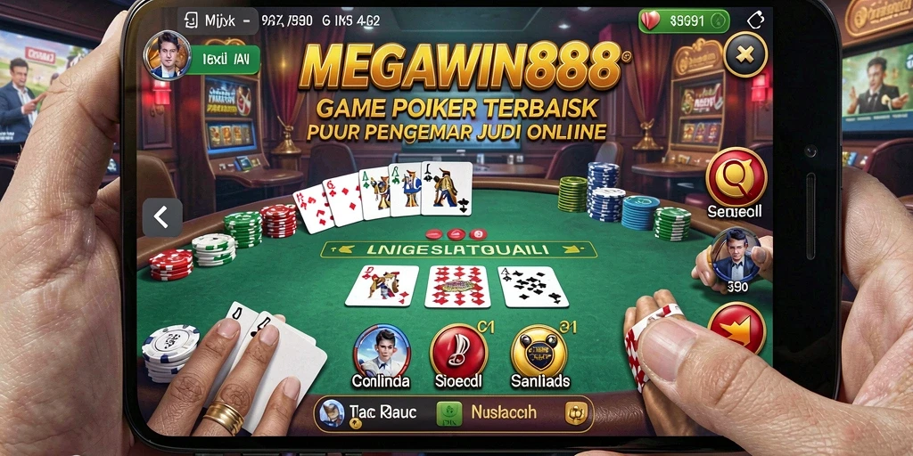 Tampilan gameplay Poker yang menegangkan dan seru di MEGAWIN888.