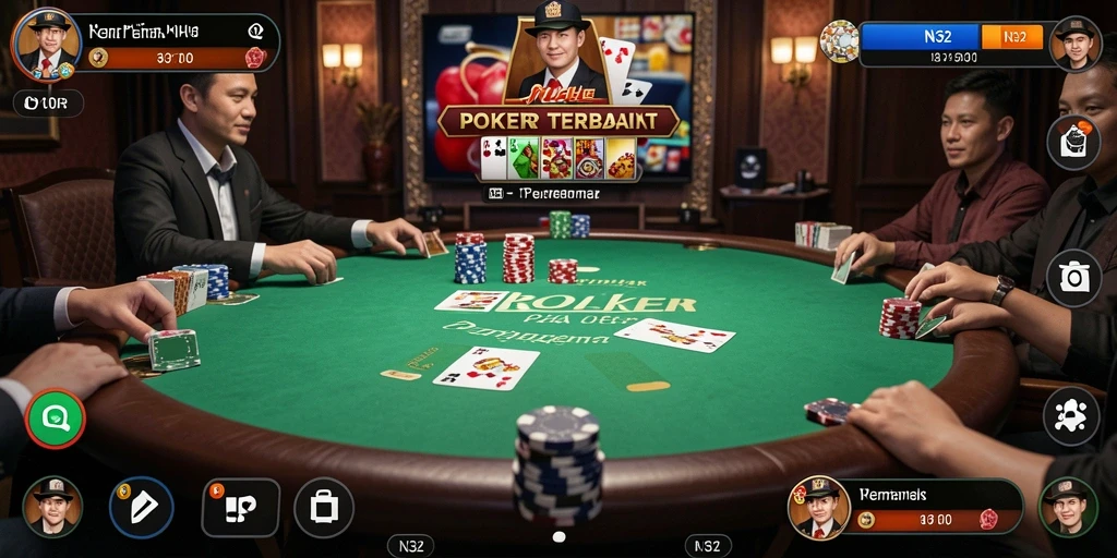 Screenshot gameplay N32 menunjukkan suasana poker yang mendebarkan.