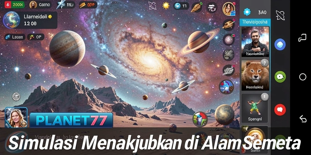 Tangkapan layar PLANET77 menampilkan aksi seru dalam membangun dunia simulasi.
