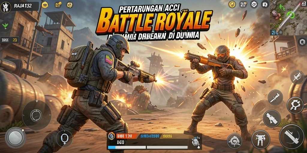 Screenshot RAJA132 menampilkan aksi seru dalam pertempuran Battle Royale.