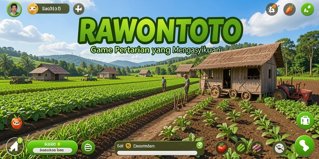 Tampilan gameplay di RAWONTOTO menunjukkan aktivitas pertanian yang seru.