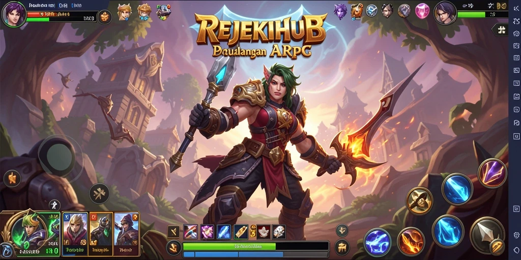 Screenshot gameplay menampilkan pertempuran seru di dunia fantasi REJEKIHUB.
