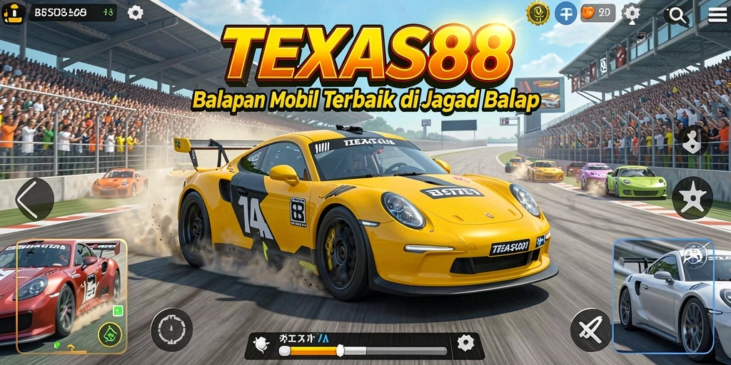 Screenshot gameplay TEXAS88 menampilkan aksi balapan yang mendebarkan.