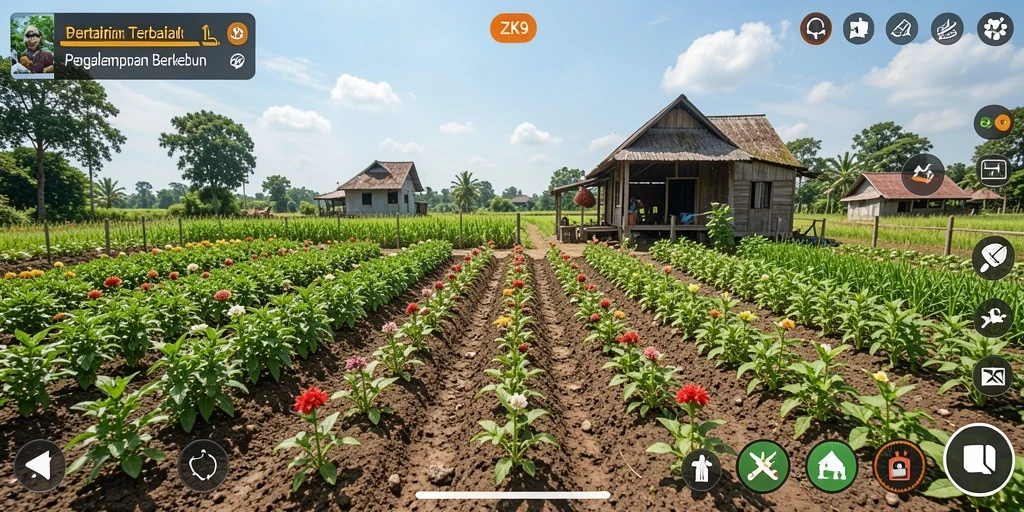 Screenshot ZK9 menampilkan kegiatan bertani yang menarik dan interaksi sosial antar pemain.